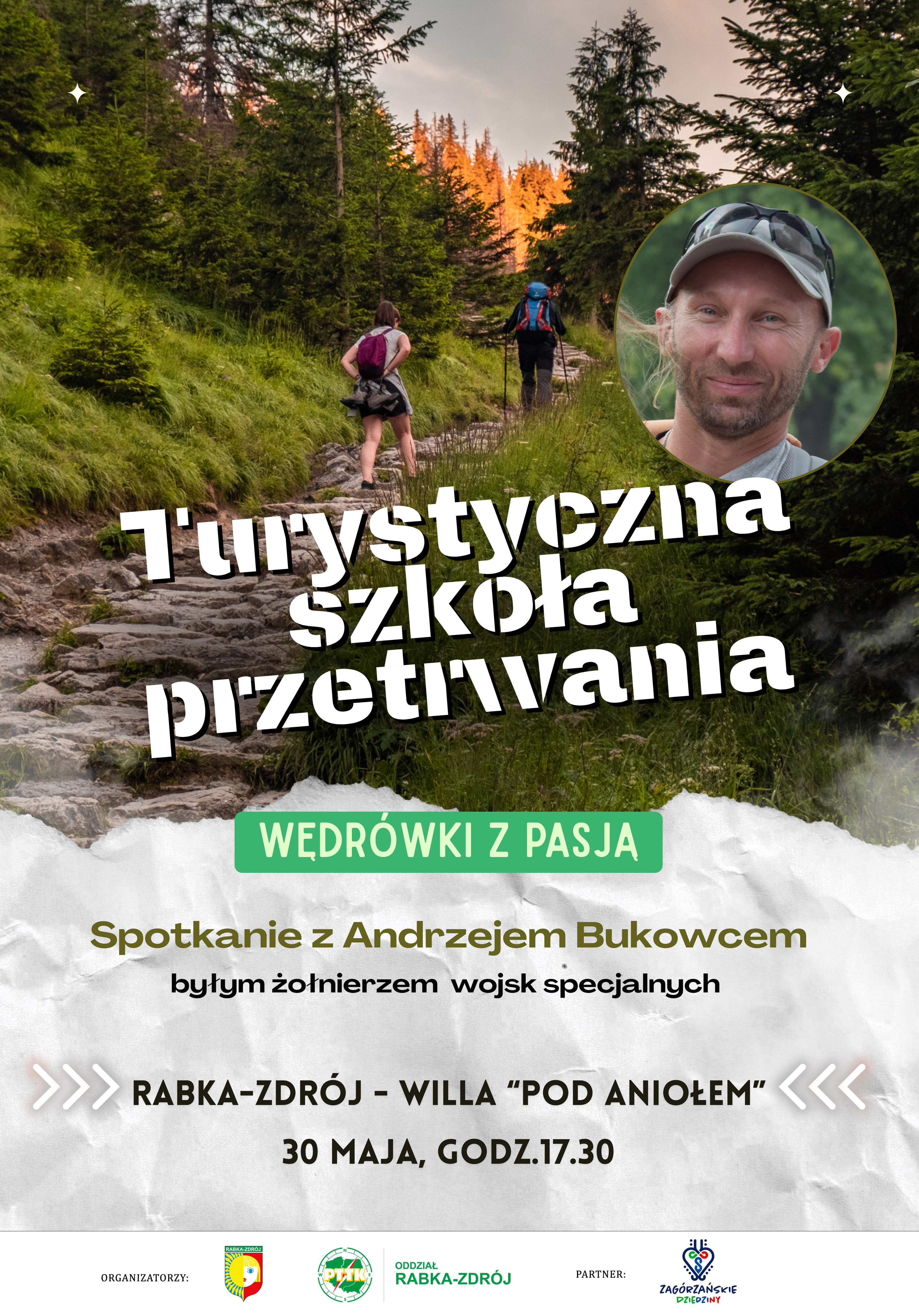Plakat promujący spotkanie z Panem Andrzejem Bukowcem. 